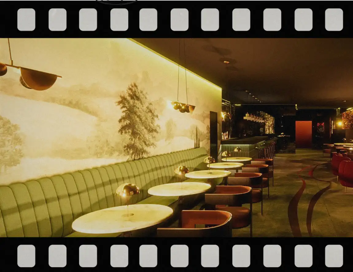 Casa Thirteen render: Banquettes and the dining room